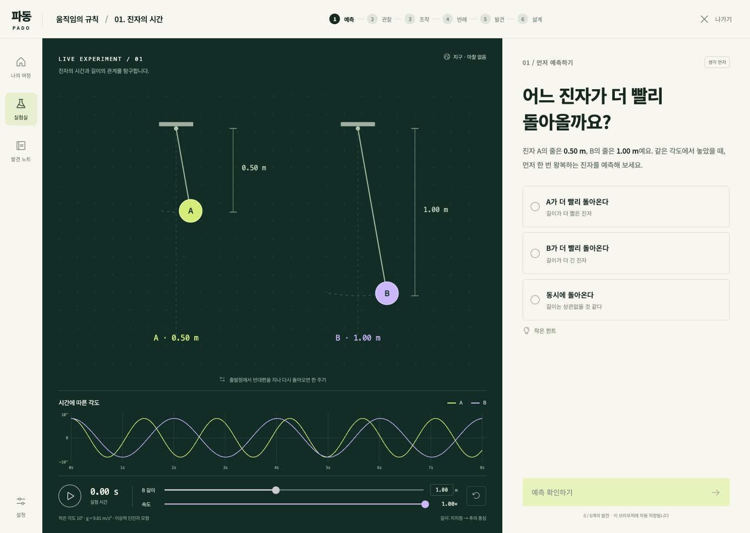 진자를 조작하는 파동의 실제 실험 화면